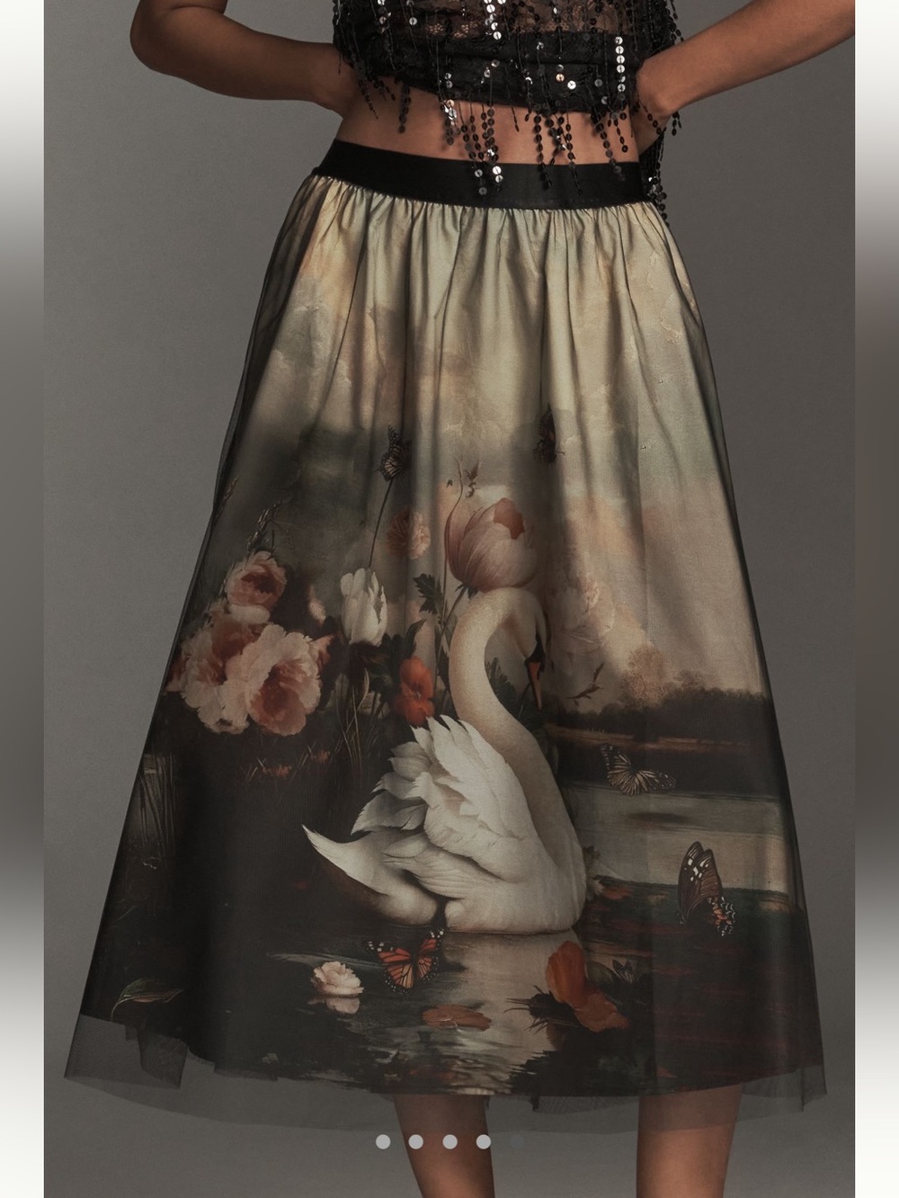 Anthropologie Wondernight Midi Skirt NEW Black Swan Art XL - Picture 3 of 16